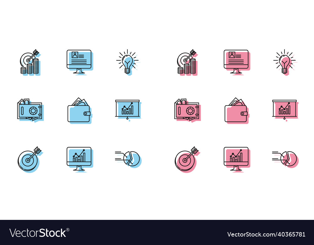 Set line target computer monitor with graph chart vector image Set line target computer monitor with graph chart