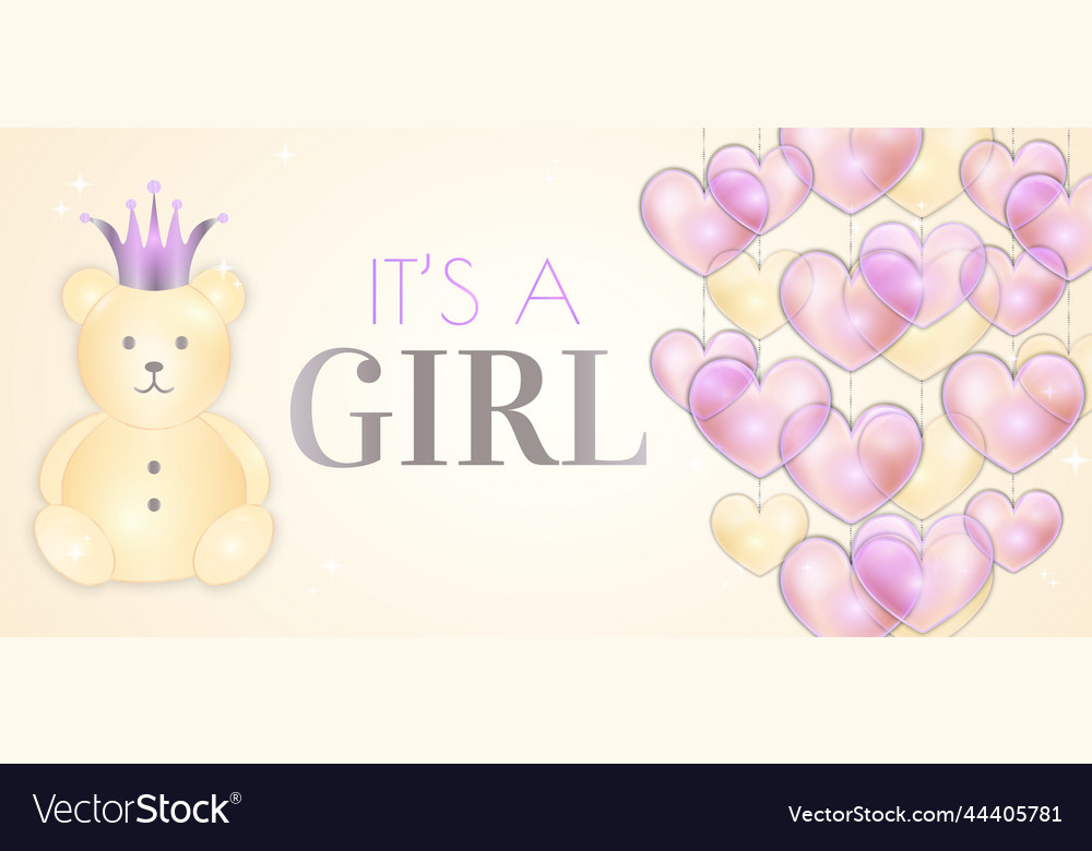 Yellow Its A Girl Baby Shower Design With Cute Vector Image