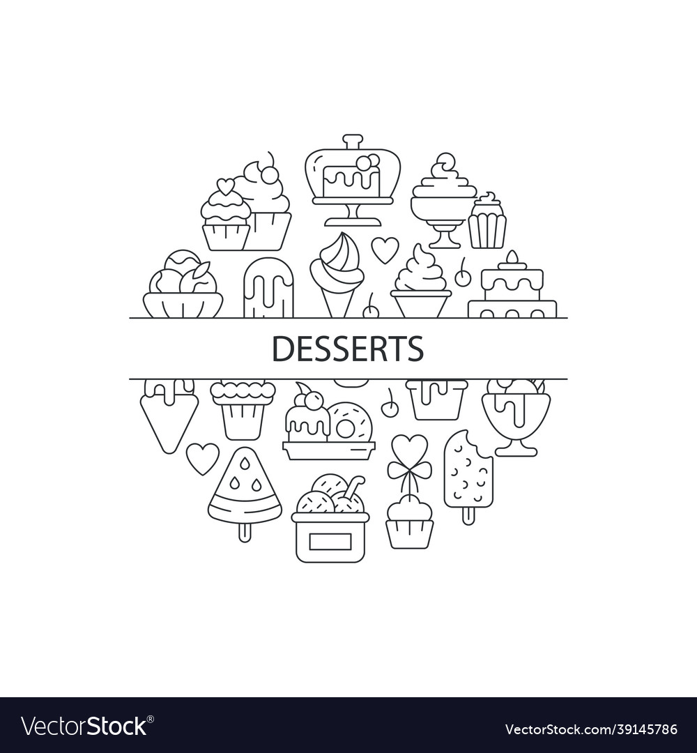Assorted desserts abstract linear concept layout