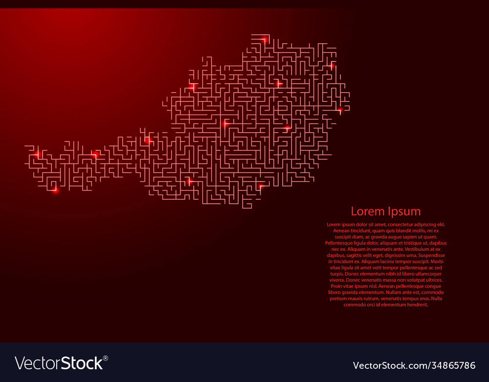 Austria map from red pattern maze grid