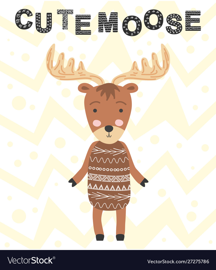 Cute moose scandinavian children print