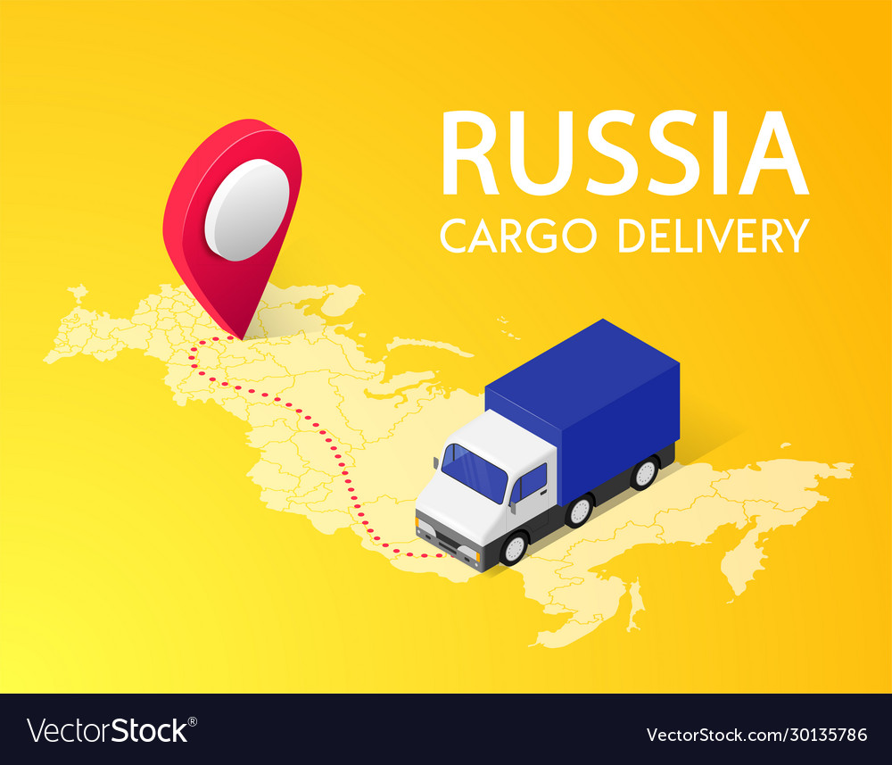 Delivery isometric concept truck map pointer vector image Delivery isometric concept truck map pointer