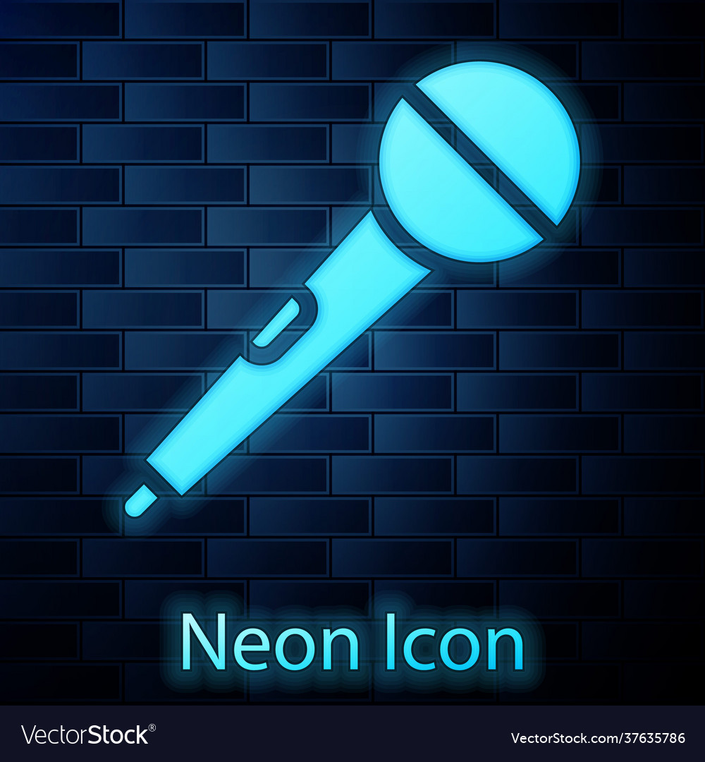 Glowing neon microphone icon isolated on brick Vector Image