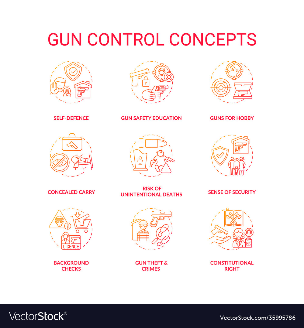 Gun control red gradient concept icons set vector image Gun control red gradient concept icons set