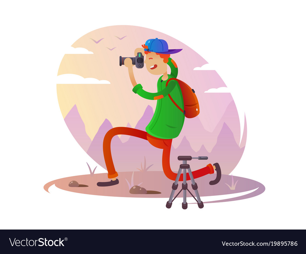 Guy with camera taking pictures Royalty Free Vector Image