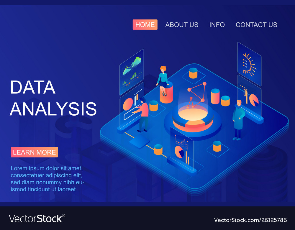 Isometric people working with graphs using data Vector Image