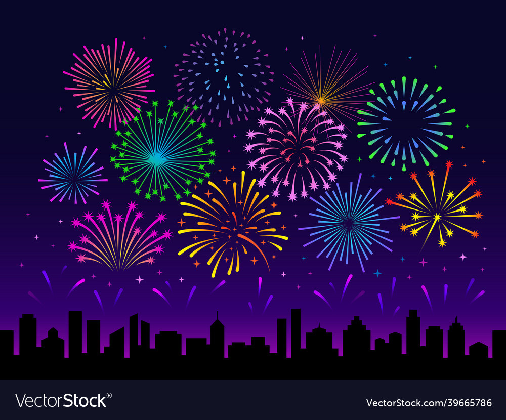 Night city fireworks firework festival scene Vector Image