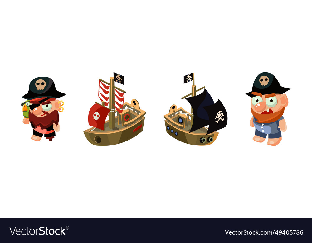 Pirate object and element with man captain vector image Pirate object and element with man captain
