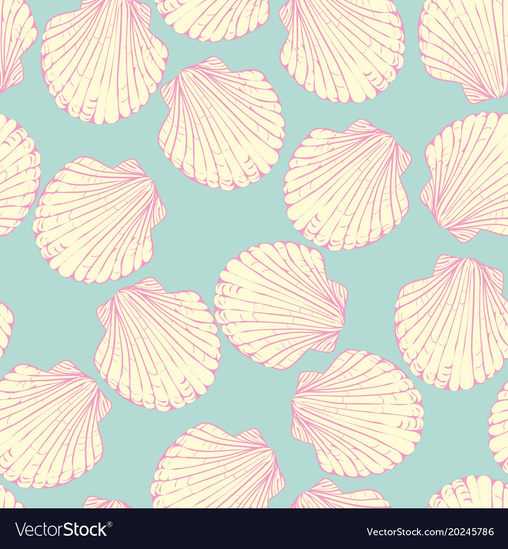 Seamless pattern with hand drawn scallop shells