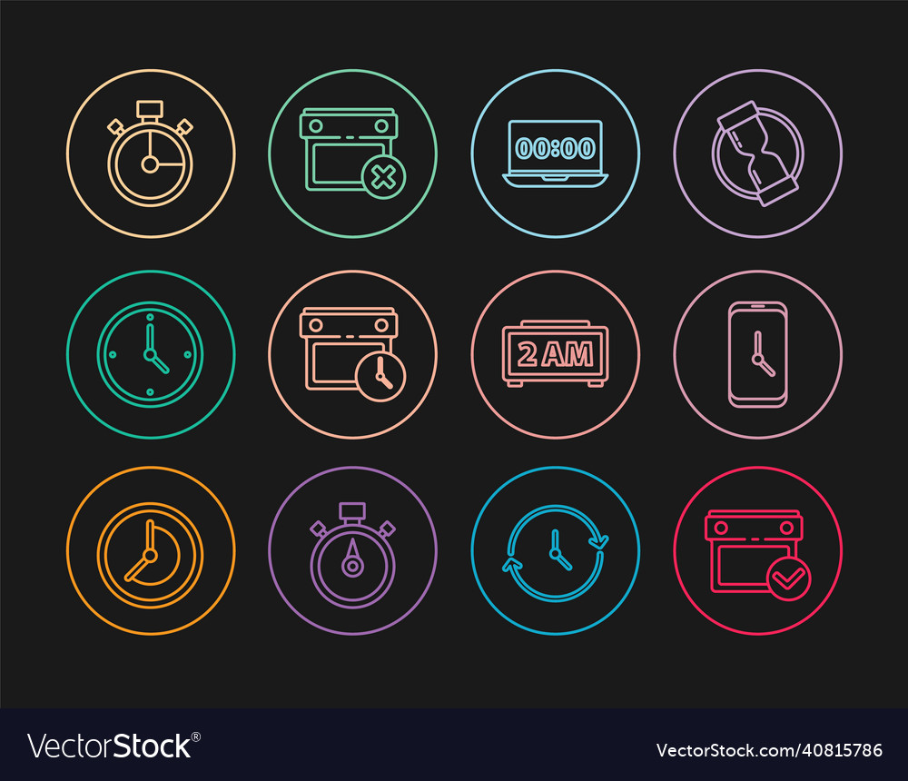 Set line calendar with check mark alarm clock app vector image Set line calendar with check mark alarm clock app