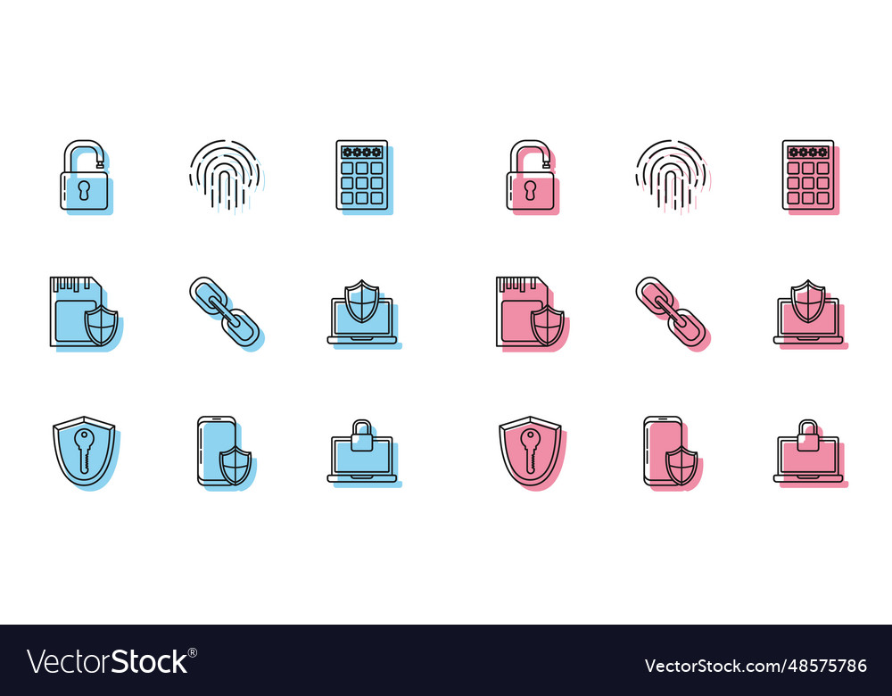 Set line shield with key smartphone security vector image Set line shield with key smartphone security