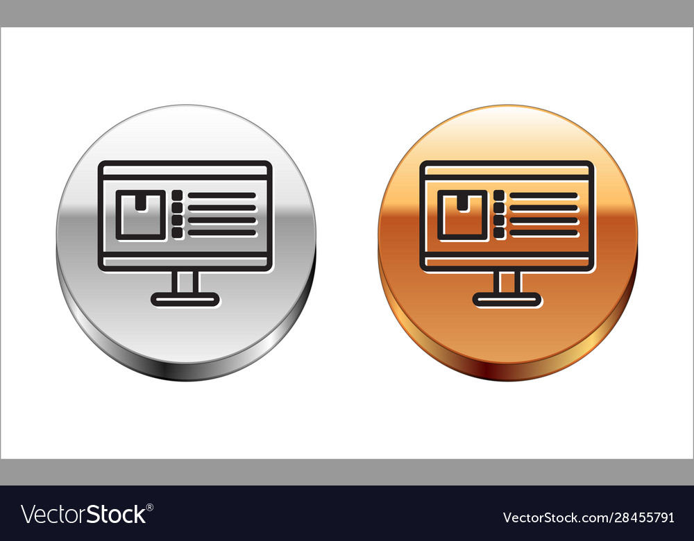 Black line computer monitor with app delivery vector image Black line computer monitor with app delivery