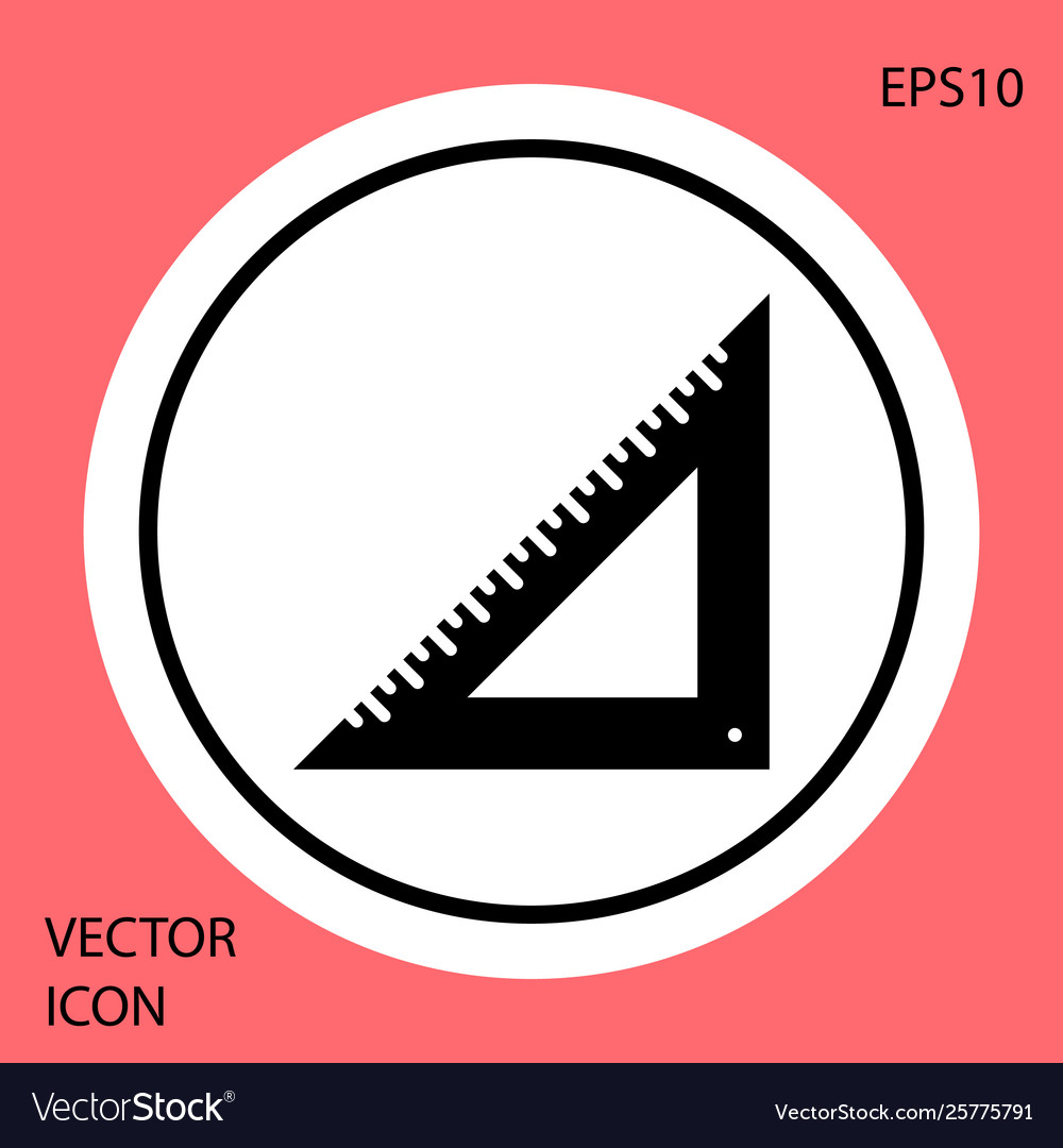 Black triangular ruler icon isolated on red vector image Black triangular ruler icon isolated on red