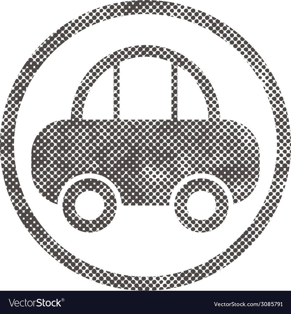Car icon with pixel print halftone dots texture
