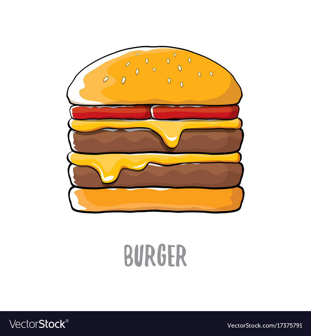 Cartoon burger with cheese meat and salad Vector Image