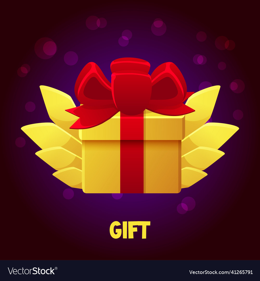 Cartoon gift box with golden wings for the game