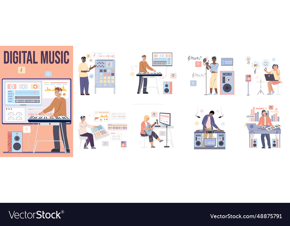 Digital music composition set Royalty Free Vector Image