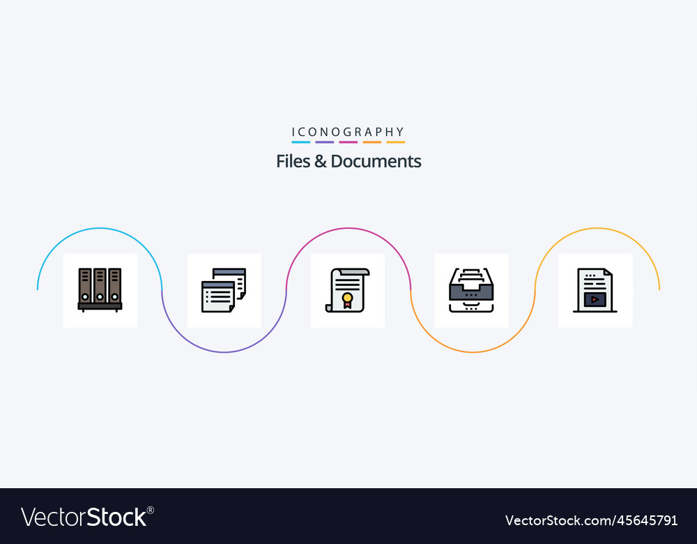 Files and documents line filled flat 5 icon pack