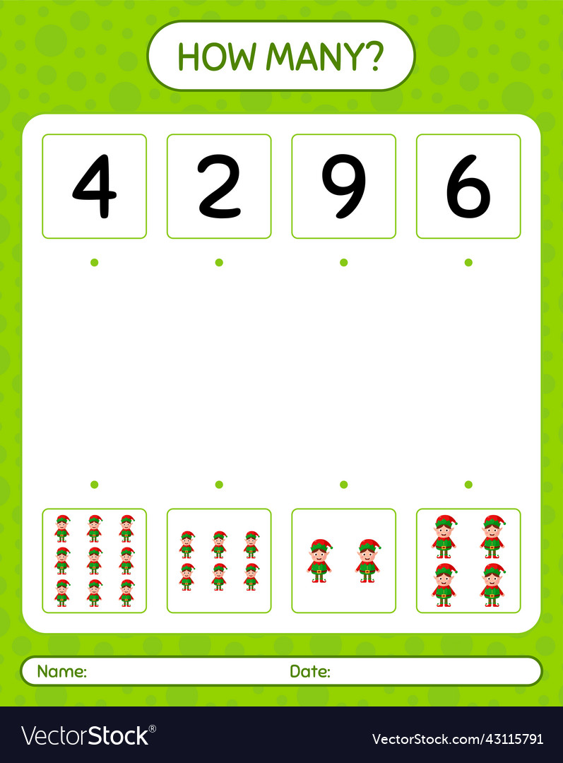 How many counting game with elf worksheet