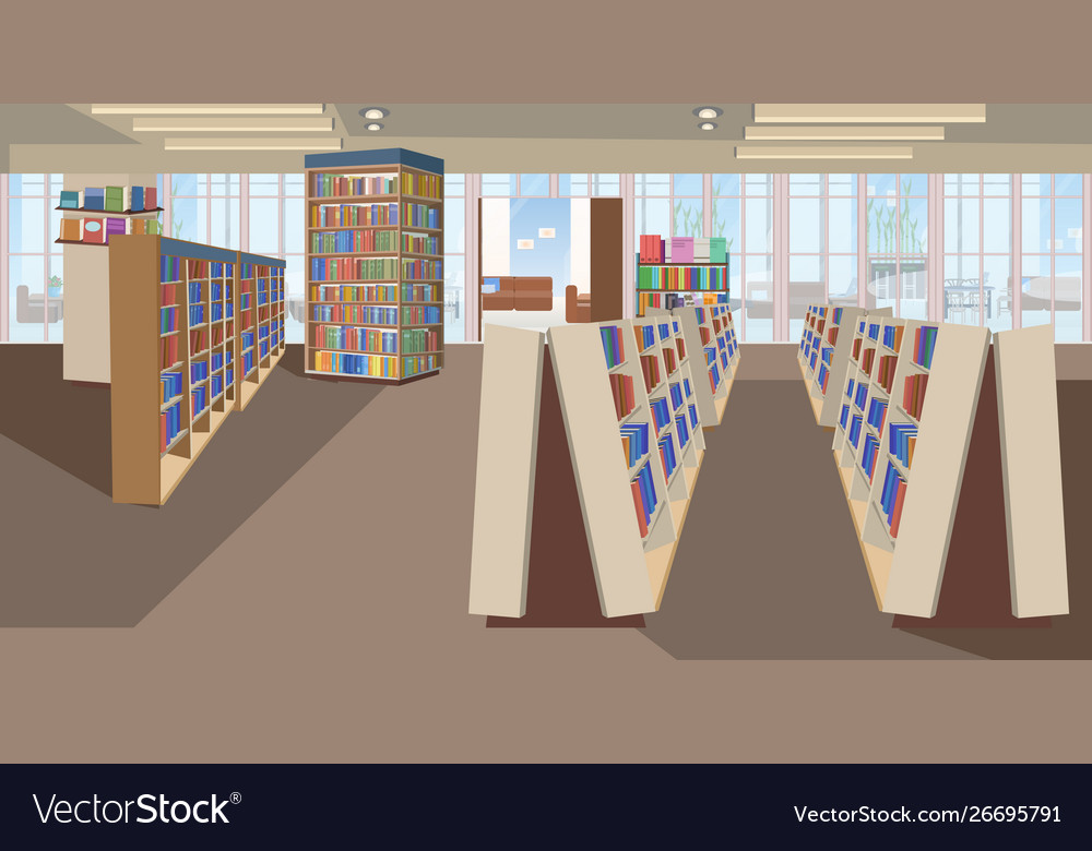 Modern library interior empty no people bookstore Vector Image