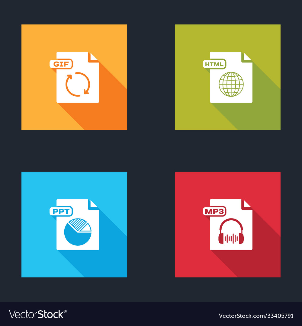 Set gif file document html ppt and mp3 icon vector image Set gif file document html ppt and mp3 icon