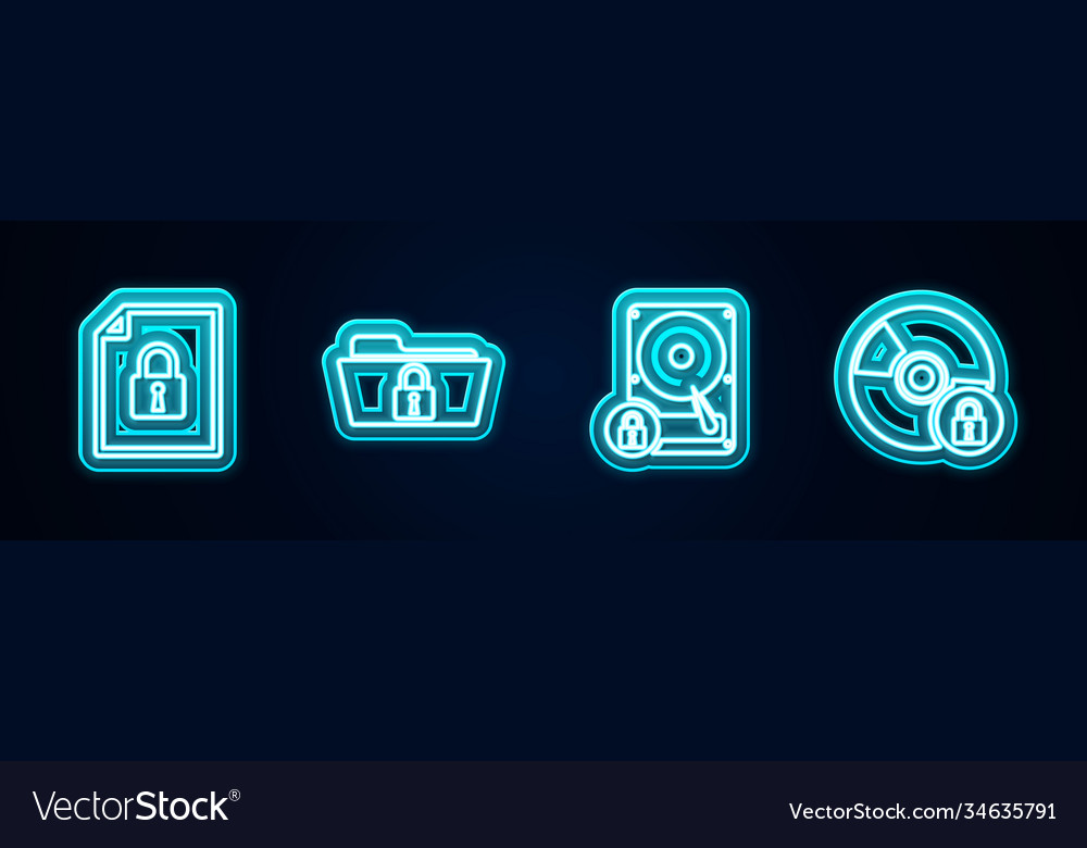 Set line document and lock folder hard disk vector image Set line document and lock folder hard disk