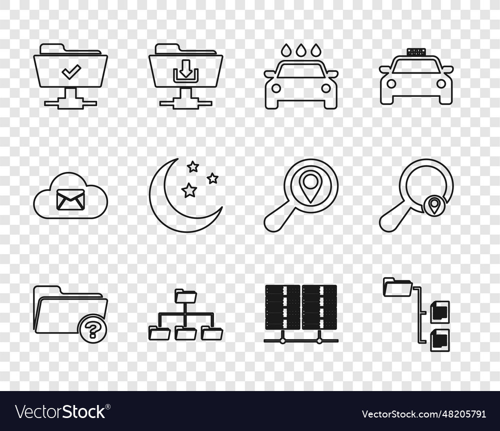 Set line unknown directory folder tree car wash vector image Set line unknown directory folder tree car wash