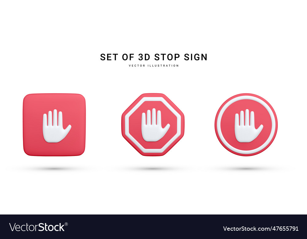 Set von 3d realistischem Stoppschild isoliert weiß