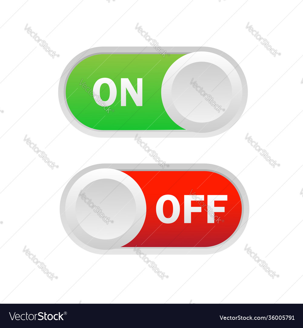 Toggle switch on and off white background vector image Toggle switch on and off white background