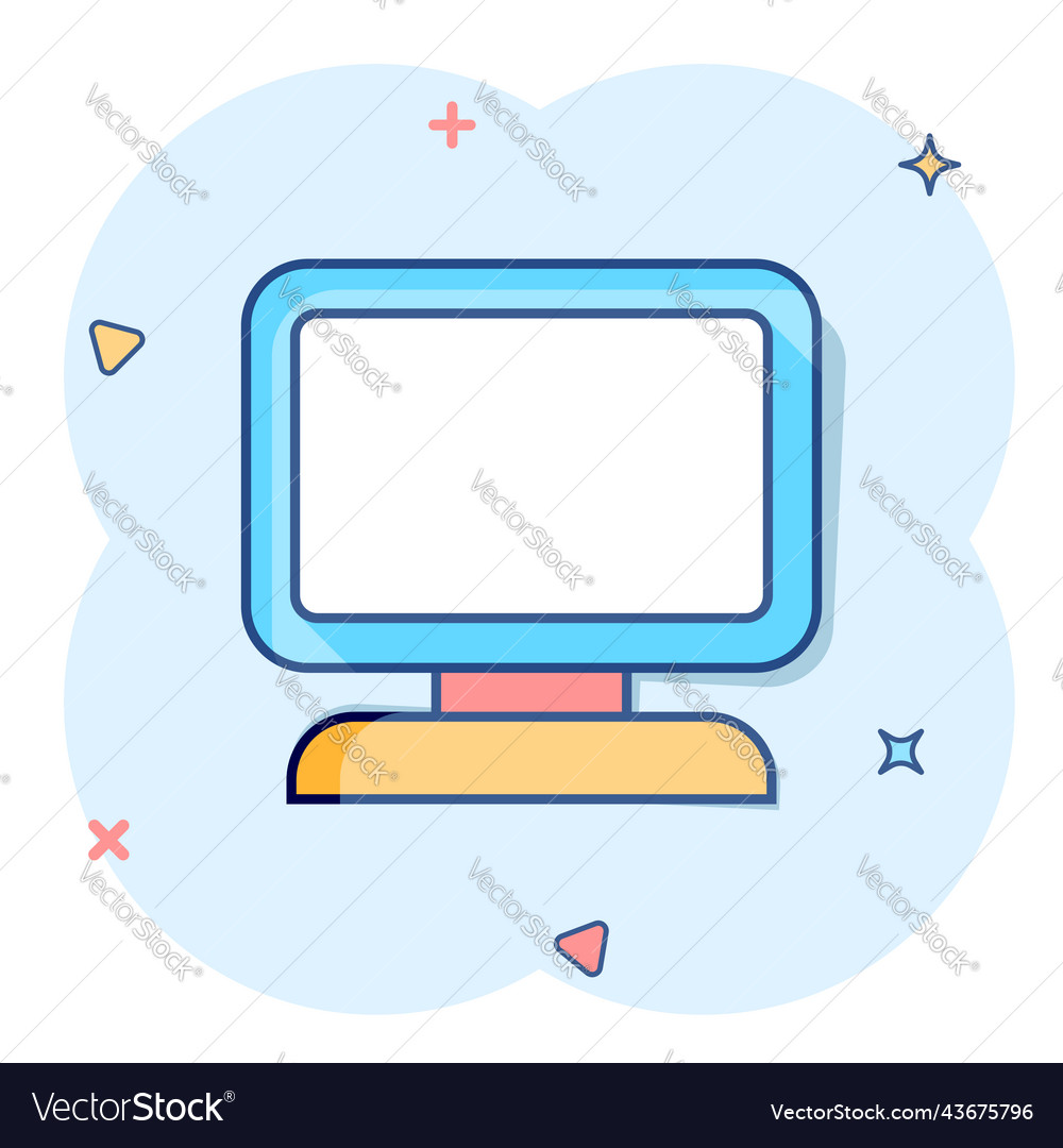 Cartoon computer icon in comic style monitor sign Vector Image