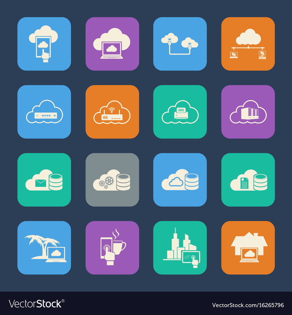 Cloud computing icons set flat design for website