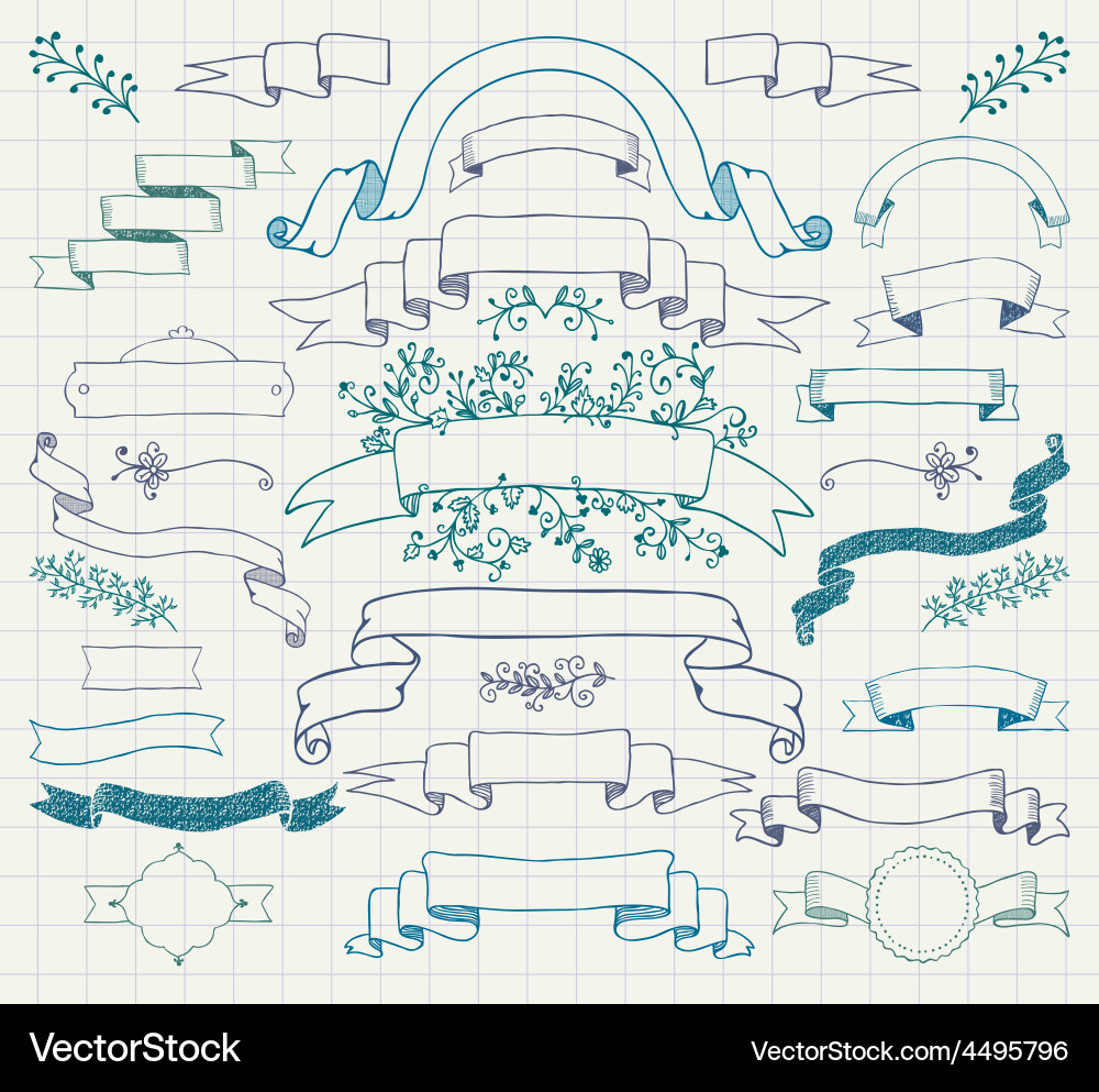 Colorful Pen Drawing Ribbons Banners Royalty Free Vector