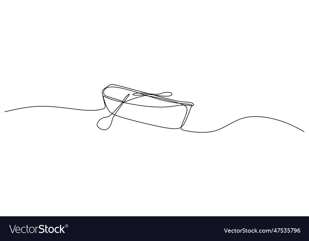 Continuous single one line of rowboat isolated vector image Continuous single one line of rowboat isolated