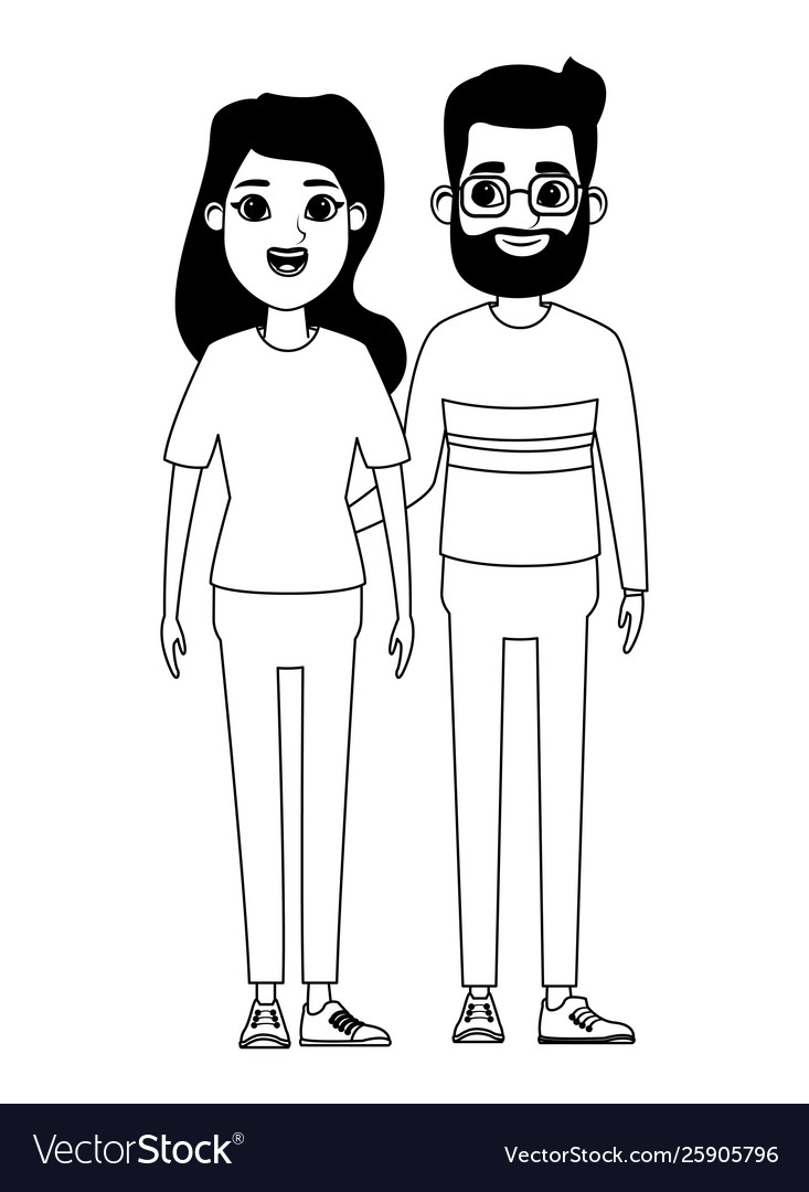 Couple avatar cartoon character portrait in black Vector Image