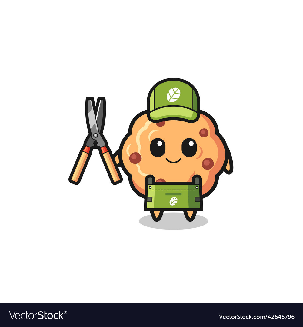 Cute chocolate chip cookie as gardener mascot