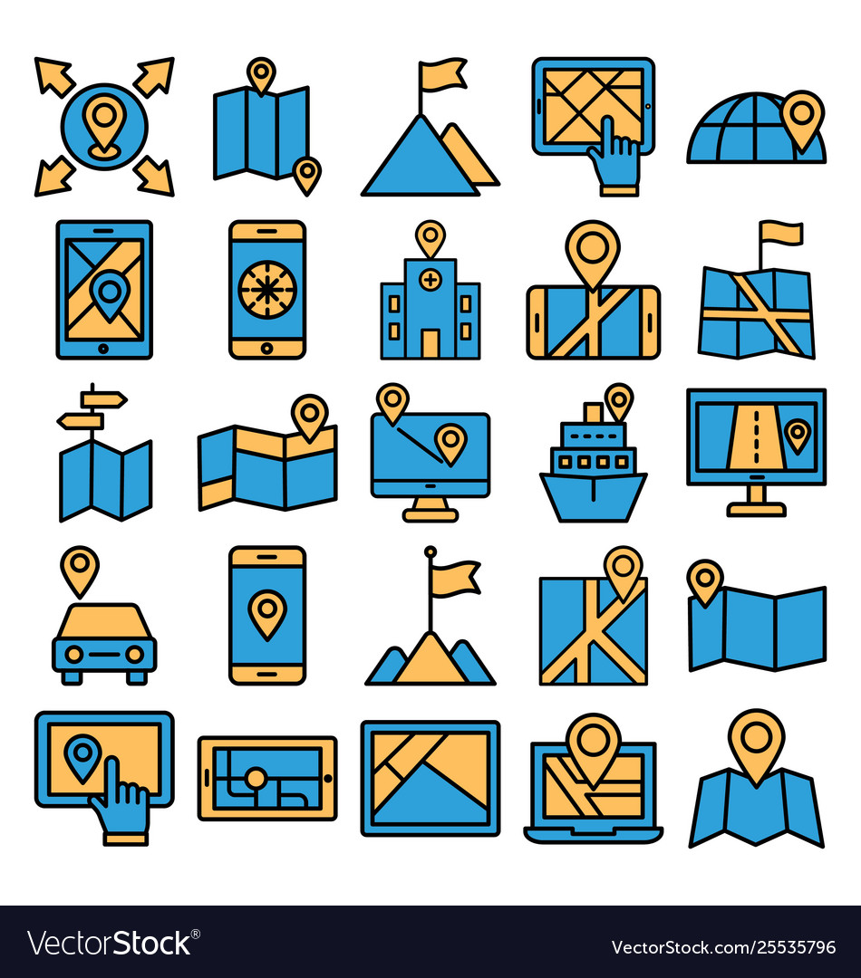 Map and navigation isolated icons set