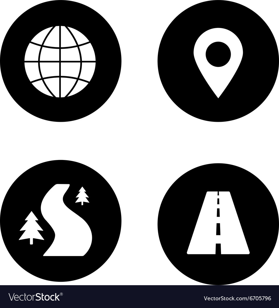 Map navigation black icons set