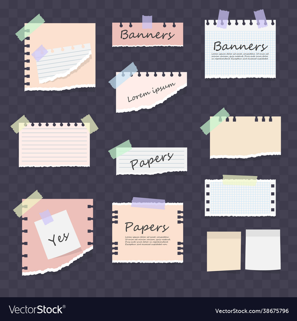 Paper notes on stickers notepads memo messages vector image Paper notes on stickers notepads memo messages