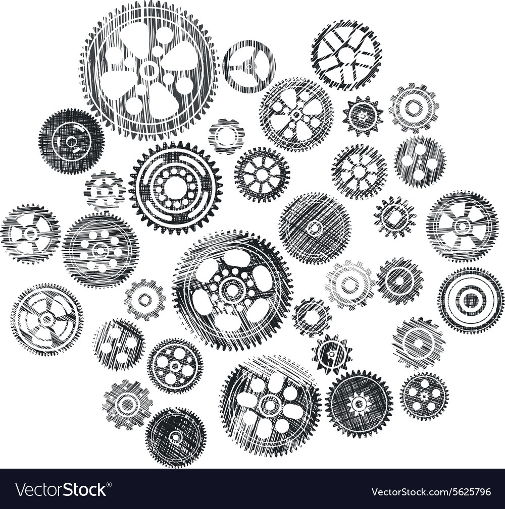 Scribbled cogwheels and gears