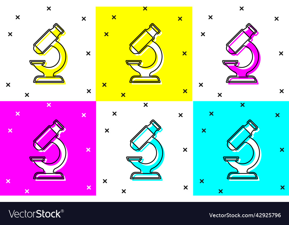 Set microscope icon isolated on color background