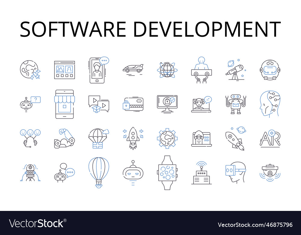Software development line icons collection vector image Software development line icons collection