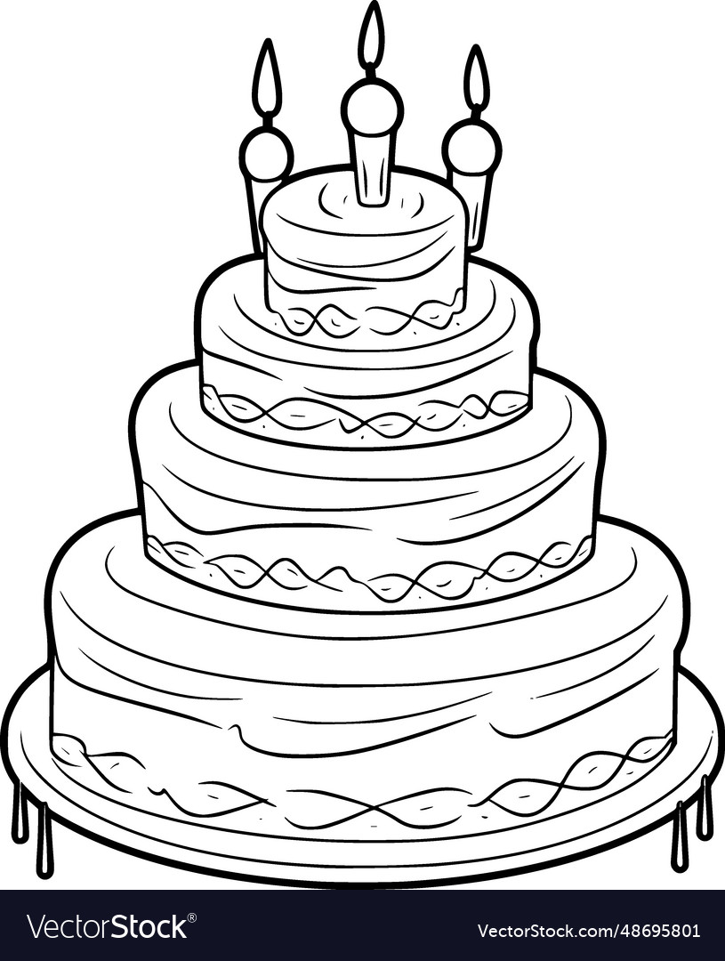 A black and white outline drawing of birthday Vector Image