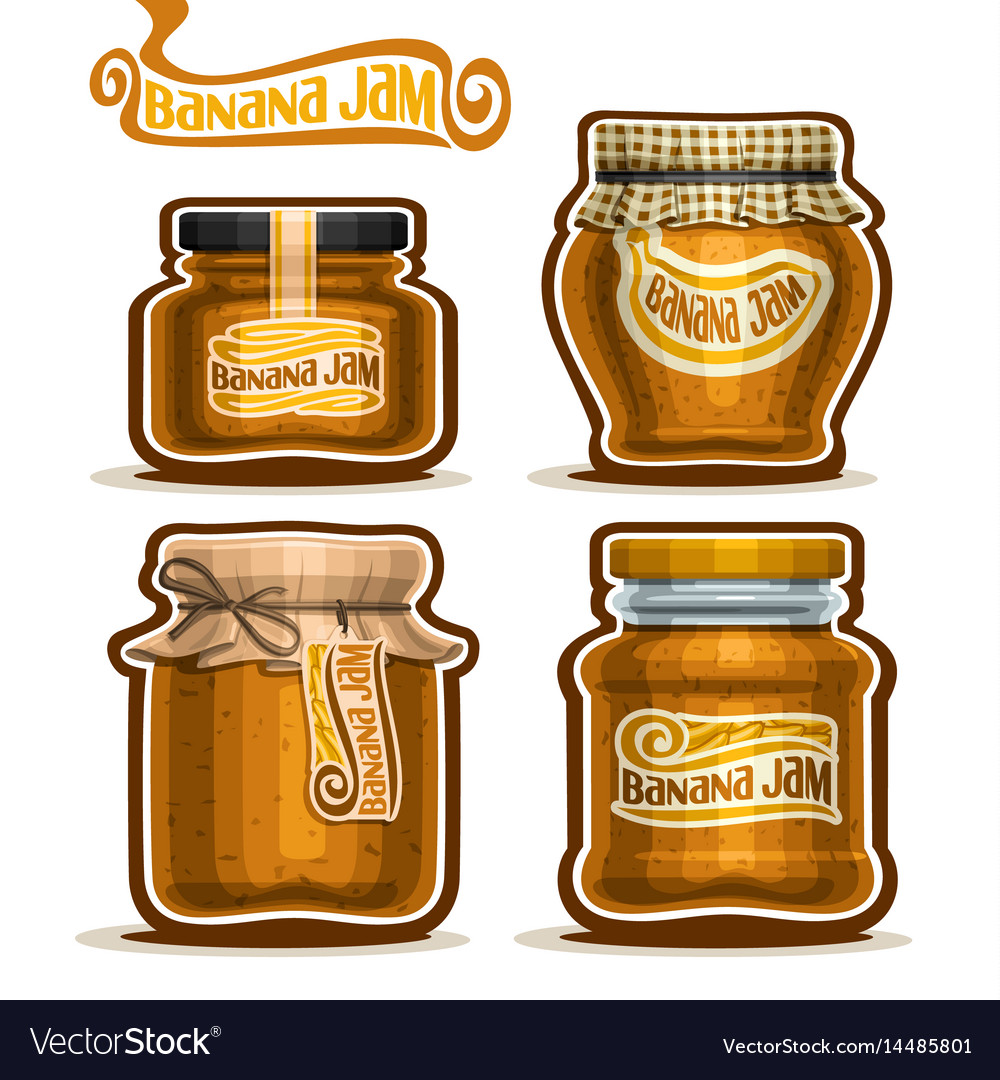 Banana jam in glass jars Royalty Free Vector Image