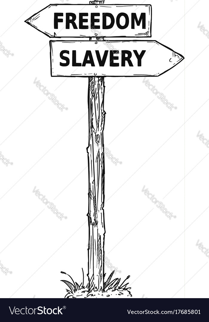 Cartoon direction sign with two decision arrows