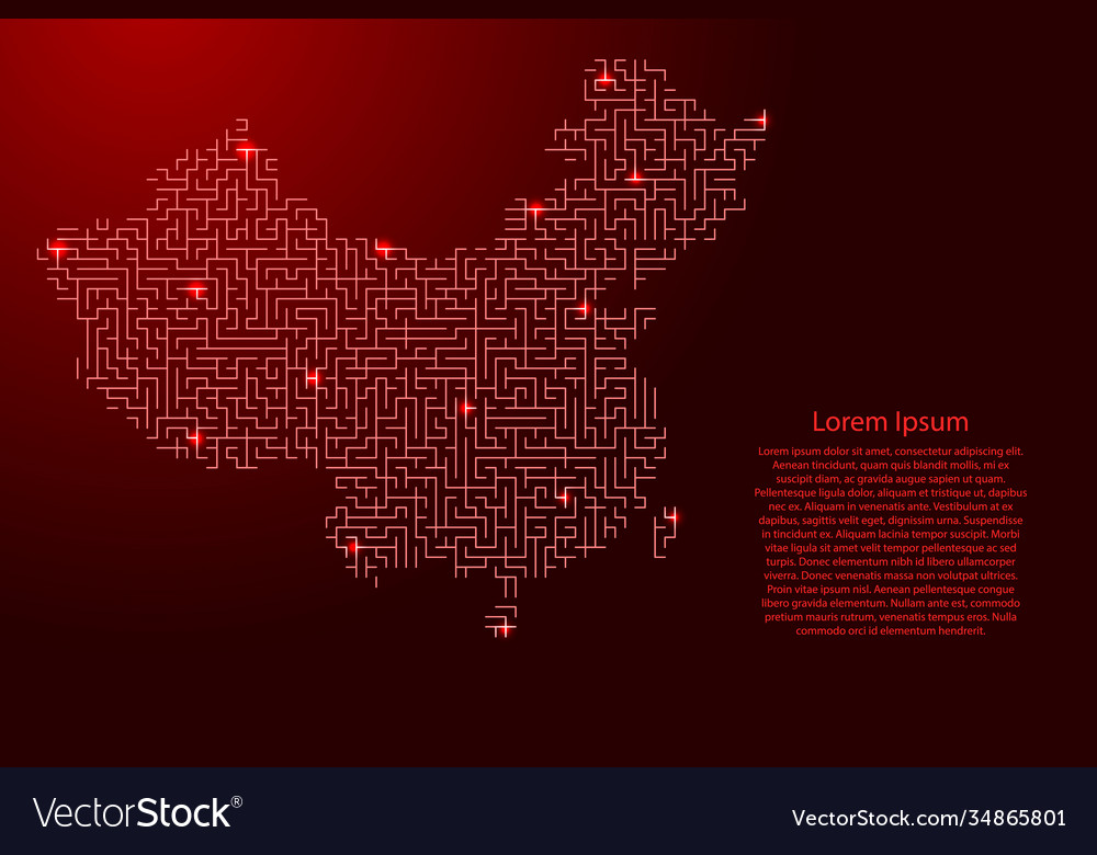 China map from red pattern maze grid