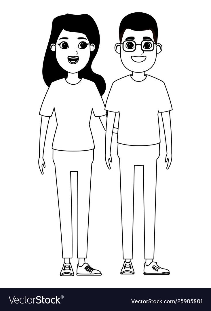 Couple avatar cartoon character portrait in black Vector Image