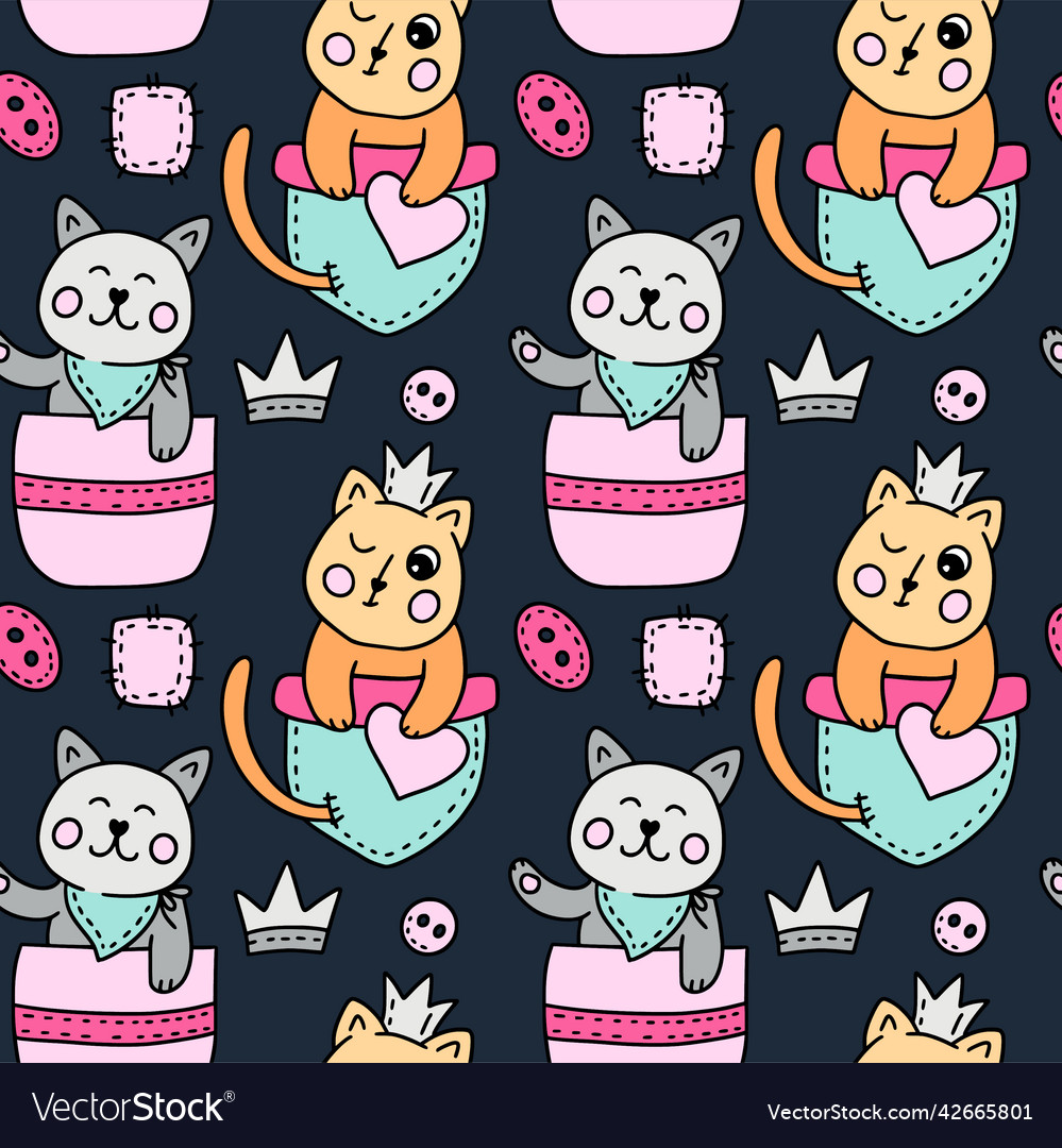 Cute cat kawaii seamless pattern