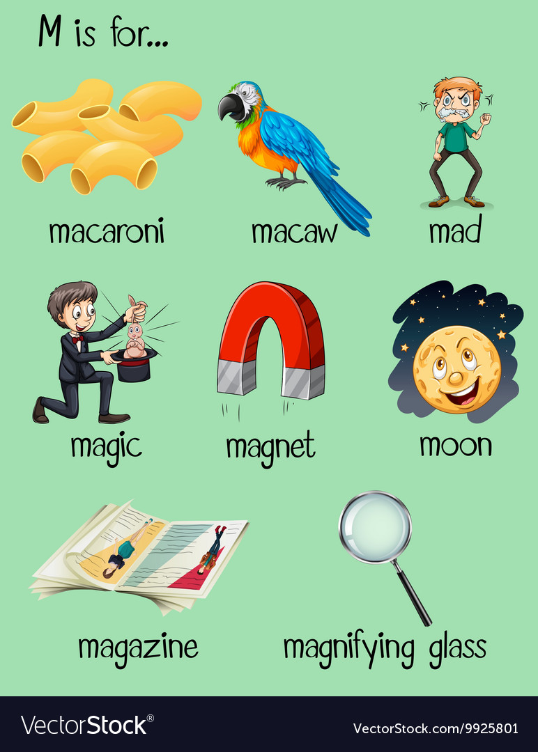 Different words for letter m Royalty Free Vector Image