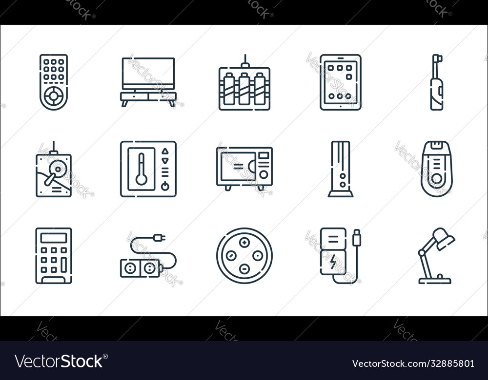 Electronics line icons linear set quality vector image Electronics line icons linear set quality