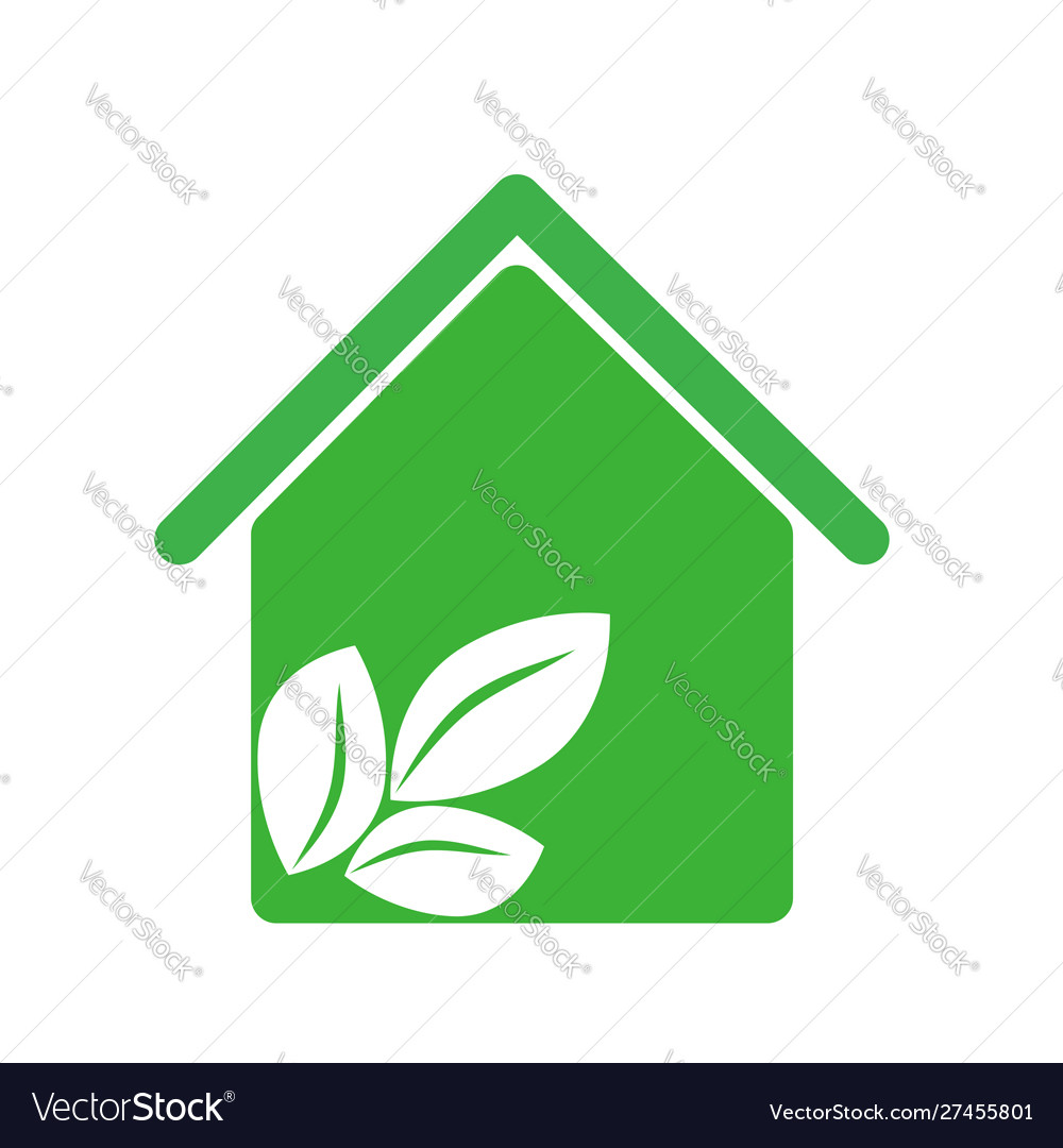 Green house with leaves inside icon